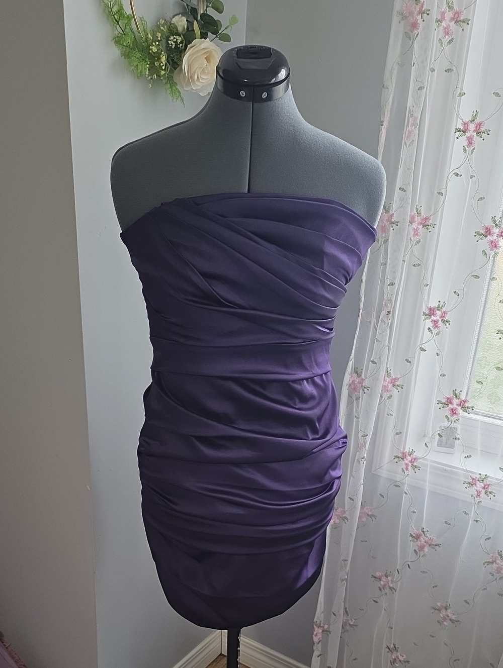 le chateau Strapless Ruched Evening Dress in Purple